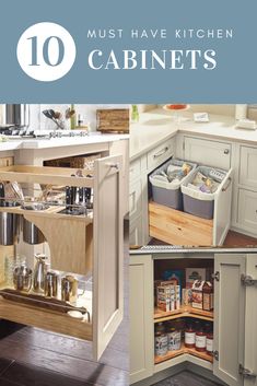 kitchen cabinets with the words 10 must have kitchen cabinets