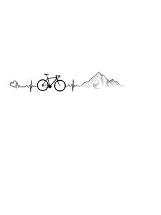 a drawing of a bike and mountains with the word heartbeat written in black ink on a white background