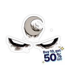 an image of eyelashes with the words buy 10 get 50 % off on it and stars