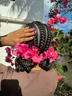 #hair #braids #aesthetic #explore Black Woman Braids Aesthetic, Flower Hair Black Women, Flower Braids Black Hair, Braids With Flowers Black Women, Flowers In Natural Hair, Flowers Braided Into Hair, Flowers In Locs, After Braids Hairstyles, Short Black Hairstyles Braids