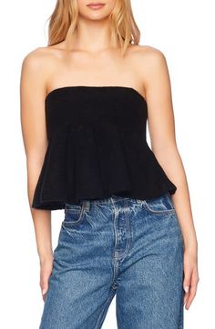 A classic date-night tube top is updated with a woolly texture and a perfectly flared peplum. Strapless 40% mohair, 30% acrylic, 20% nylon, 10% wool Hand wash, dry flat Made in the USA of imported fabric Cami Tanks, Black Fits, Tube Top, Summer Sale, New Shoes, Monaco, Date Night, Hand Wash, Nordstrom