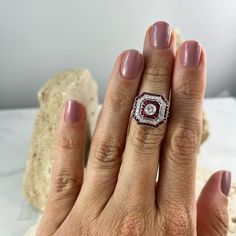 Timeless elegance in every sparkle 💍✨ This ruby Art Deco diamond ring is a masterpiece of vintage glamour and modern allure. #VintageVibes #ArtDeco #RubyRing #DiamondDreams #DiamondRing #jewelryaddict Art Deco Diamond Ring, Deco Diamond Ring, Ruby Diamond Ring, Ring Model, Art Deco Diamond Rings, Ruby Diamond Rings, French Cut, Studded Necklace, Deco Jewelry