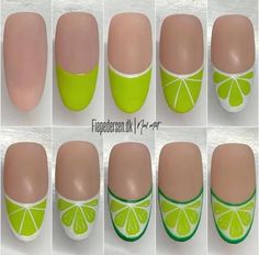 Gel Color Nails, Lime Nails, Lime Fruit, Fruit Nail Art, Art Deco Nails, Nail Drawing, Nail Designs Tutorial