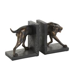 pair of bronze dog bookends on black marble bases