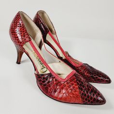 Vintage Arpeggios Red Snakeskin Leather Pumps Heels Womens Size 6 | eBay Vintage Red Pointed Toe Heels, Red Vintage Pointed Toe Heels, Vintage Red Heels For Fall, Vintage Heels With Red Sole And Pointed Toe, Retro Red Heels For Fall, Red Retro Heels For Fall, Vintage Shoes Women, Battle Ground, Womens Pumps