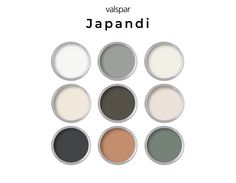 the different colors of paint in various shapes and sizes, with text that reads japandi