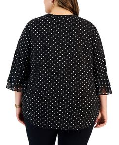 Kasper brings us a blouse designed to flatter the plus size figure; a classic dot-print lends a polished look, whilst a flowing flutter sleeve adds a sleek and sophisticated finish. Elegant Black Flutter Sleeve Blouse, Black Ruffled Top With Butterfly Sleeves, Black Ruffle Top With Butterfly Sleeves, Black Butterfly Sleeve Top With Ruffles, Black Butterfly Sleeve Blouse, Black Butterfly Sleeve Blouse For Spring, Chic Black Tops With Butterfly Sleeves, Blouse Designed, Long Windows