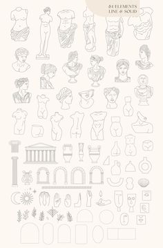 an image of the ancient greek symbols and their meanings in grey ink on white paper