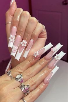 Gel X Long Nails, Long Square Acrylic Nails With Charms, Long Acrylic Nails Designs Ideas Baddie, Nails W Charms, Nails Art Simple, Easy Nail Art Tutorial, Nail Art 2022, Design Nails Art, Nail Art Aesthetic