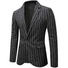 Mens Striped One Button Long sleeve Slim Fit Business Casual Jacket Blazer New L Suit Fashion Men's, Business Casual Jacket, Stripe Suit, Formal Blazer, Fitted Blazer Jacket, Slim Fit Blazers, Fashion Man, Blazer Designs, Mens Stripes