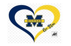 the michigan wolverines logo is shown on a white background with blue and yellow hearts