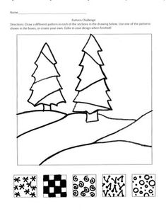 the worksheet for making christmas trees and snowflakes is shown in black and white