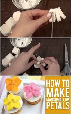 how to make marshmallow petals for cupcakes and cake decorating - step by step instructions