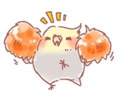 an orange and white bird with two balls on its head