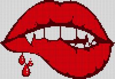 a cross stitch pattern with red lips