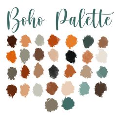 the color scheme for boho palette is shown in shades of brown, blue and green