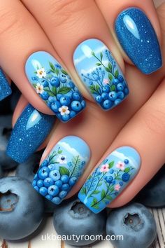 This post lists 43 different blue nail designs that showcase the versatility of this color, from subtle pastel blues to vibrant royal... #springnails Gel Nails Spring, Fingernails Painted, Holiday Nail Designs, Nude Nail Designs, Geometric Nail, Red Nail Designs, Blue Nail Designs, Blue Nail, Nail Art Wedding