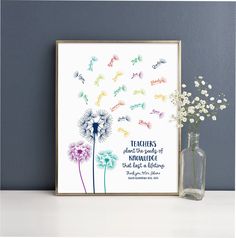 a dandelion with the words teachers and butterflies on it