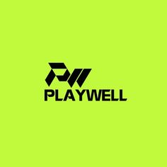 the logo for playwell is shown in black on a neon green background with an arrow