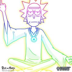 a cartoon character sitting in the middle of a yoga pose with his hands up and eyes closed