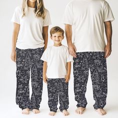 Cozy Christmas matching family pajama pants for men, women, and kids.  Super soft feel with an elastic waistband and hand drawn Christmas art, they are the perfect gift under 50. Product features - 100% Polyester for durability and quick drying - Soft hand-feel and smooth printing canvas - Elastic waistband for comfort - Printed-in size and care label for convenience - Assembled in the USA from globally sourced parts Care instructions - Do not dryclean - Do not iron - Tumble dry: low heat - Do not bleach - Machine wash: cold (max 30C or 90F) Matching Pajama Pants, Christmas Pajama Pants, Hand Drawn Christmas, Matching Pajama, Christmas Matching, Matching Family Pajamas, Sleep Shorts, Matching Pajamas, Pajama Robe