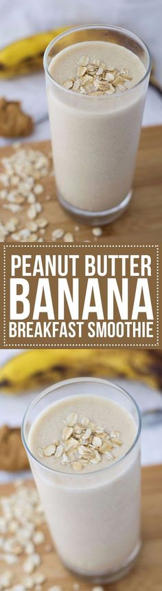 two glasses of peanut butter banana breakfast smoothie