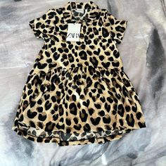 Super Adorable, Never Worn!! New With Tags Casual Leopard Print Zara Dress, Zara Casual Leopard Print Dresses, Casual Zara Leopard Print Dresses, Zara Leopard Print Mini Dress For Spring, Casual Mini Dress With Tiger Print For Summer, Casual Brown Tiger Print Dress, Zara Kids Dress, Zara Girls Dresses, Tulle Dress Long