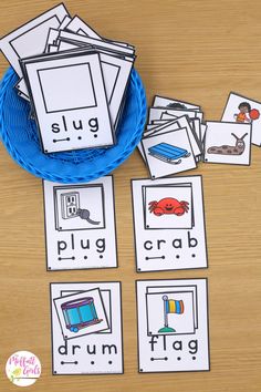 some sort of sight words and pictures on a table