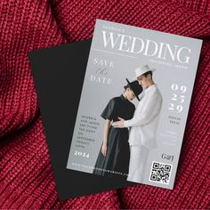 the wedding magazine is laying on top of a red knitted blanket and it's cover