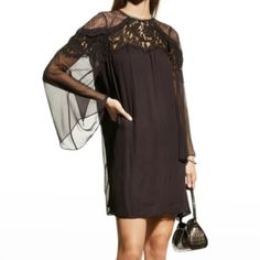 Nwt Rebecca Taylor Chiffon And Lace Long-Sleeve Dress Brown Semi Sheer Size 4 Brand New With Tags, Great Condition But Has One Minor Pull In One Of The Sleeves. See Photos For Details. Details Rebecca Taylor Cocktail Dress In Chiffon With Lace Insets Jewel Neckline Self-Ties At The Nape Long Sleeves Shift Silhouette Hem Hits Around The Knee Silk Imported Model Is 5'10"/177cm. Bin A Long Sleeve Chiffon Mini Dress With Sheer Sleeves, Flowy Long Sleeve Chiffon Cocktail Dress, Elegant Long Sleeve Chiffon Dress For Date Night, Cocktail Chiffon Dress With Sheer Sleeves, Silk Evening Dress With Lace Sleeves, Sheer Long Sleeve Chiffon Dress For Formal Events, Elegant Chiffon Mini Dress With Lace Trim, Chic Chiffon Dress With Sheer Sleeves For Cocktail, Chic Chiffon Cocktail Dress With Sheer Sleeves