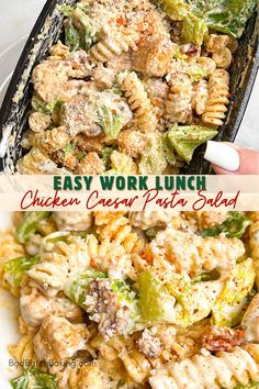 this chicken caesar pasta salad is loaded with lots of fresh ingredients and it's ready to be eaten