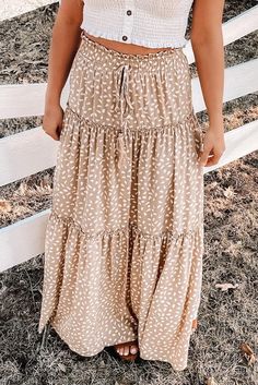 Lasaky - High Waist Polka Dot Ruffle Smocked Maxi Skirt Casual Polka Dot Skirt With Elastic Waistband, Casual Beige Tiered Skirt, Casual Polka Dot Tiered Skirt, High Waist Maxi Skirt, Knot Skirt, High Waisted Maxi Skirt, Maxi Styles, Types Of Skirts, Olivia Mark