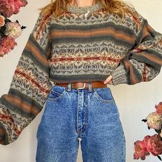 Half Cardigan, Mode Hippie, Knitted Clothes, Vintage Jumper, Ethnic Print, Mode Inspo, Knit Outfit, Knitting Inspiration, Fall Winter Outfits