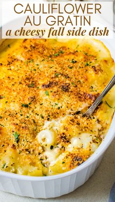 a casserole dish with cheese and parmesan on the side in a white bowl