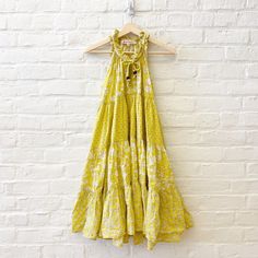 Great Condition; No Defects. See Photos For Measurement Details. Yellow Summer Dress With Ruffles, Yellow Ruffled Summer Dress, Mustard Floral Print Mini Dress, Mustard Floral Mini Dress, Yellow Floral Print Sundress For Garden Party, Yellow Bohemian Sundress With Ruffles, Cotton Lemon Print Vacation Dresses, Flowy Yellow Sundress With Ruffles, Yellow Floral Print Summer Dress