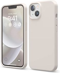 an iphone case is shown with the front and back sides facing each other in white