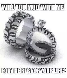 two wedding rings with the words will you mud with me?