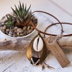 TBN-01, teardrop shaped beaded brass necklace with cowrie shell Leather Medicine Pouch, Medicine Pouch, Handmade Brass, Brass Necklace, Cowrie Shell, Green Cream, Shell Beads, Shell Necklaces, Brass Chain