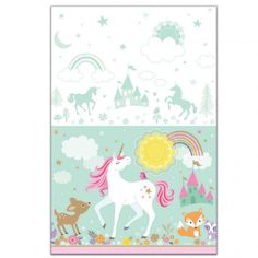 Magical Unicorn Plastic Tablecover - 1.37m x 2.43m - The Base Warehouse Unicorn Table, Unicorn Party Supplies, Unicorn Decorations, Plastic Table Covers, Birthday Party Tables, Unicorn Theme, Plastic Tables, Halloween Items, Unicorn Design