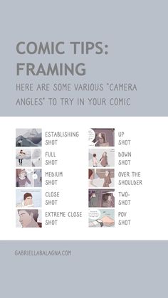 an advertisement for comic tips framing, with the caption'here are some various camera angles to try in your comic