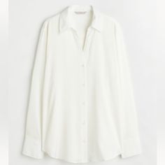 New With Tags! H&M V-Neck Satin Button Up Blouse - Women’s Size Xl - Ivory White V-neck Shirt With Buttons, White V-neck Blouse With Buttons, Classic H&m Blouse With Button Closure, Classic H&m Blouse For Workwear, Classic Button-up Blouse By H&m, H&m Classic Long Sleeve Blouse, Classic Spring Blouse By H&m, Classic H&m Spring Blouse, Classic Long Sleeve Blouse By H&m