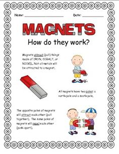 Magnets! CCSS aligned worksheets and more! Magnet Poster, Grade 2 Science, Stem Activities Preschool, Second Grade Science, 1st Grade Science, Kids Science