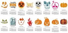 an image of halloween pumpkins and jack - o'- lanterns in different colors