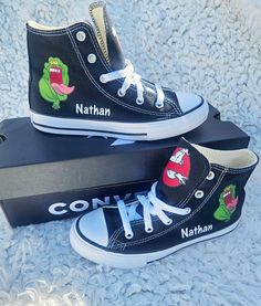 Choose your shoe size and color during check out. The shoes will come to you just as shown but with  your little one's name on the sides. Custom Sneakers With White Sole And Rubber Toe Cap, Skateboarding Canvas Shoes With Rubber Toe Cap, Ghostbusters Shoes, Ghost Busters, Sneakers Athletic, Ghostbusters, Custom Shoes, Slime, Athletic Shoes