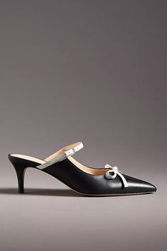 Maeve Bow Kitten-Heel Mules | Anthropologie Luxury Glamorous Kitten Heels With Pointed Toe, Luxury Women's Kitten Heels With Branded Insole, Luxury Kitten Heels, Dolce Vita Heels, Bow Mules, Heel Mules, Clog Heels, Bow Heels, Womens Mules