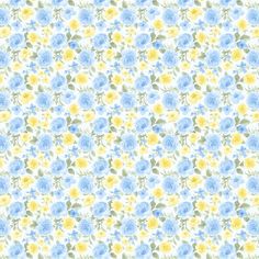 a blue and yellow flower pattern on a white background