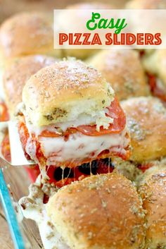 the homemade pizza sliders are ready to be eaten