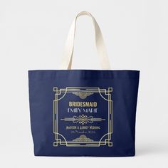 a blue and gold mother of the bride tote bag with an ornate frame on it