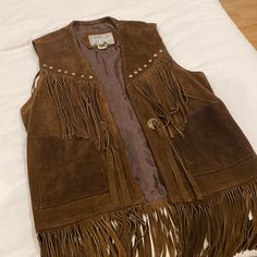 Amazing Vintage Fringe Vest! Heavy Leather/Suede, High Quality In Great Condition. Fits Like A Small. Suede Fringe Vest, Vintage Fringe, Fringe Vest, Vintage Suede, Suede Fringe, Brown Gold, Jackets For Women, Jackets & Coats, High Quality