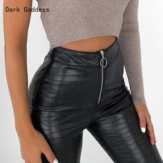 Gothic High Waist Faux Leather Pants Women Pencil Leggings Office Ladies Trousers Casual Slim Black Leggings Pleated Fashion, Goth Outfit, Black Capri Pants, Leather Pants Women, Zipper Pants, Black Leather Pants, Chic Type, High Waist Fashion, Black High Waist